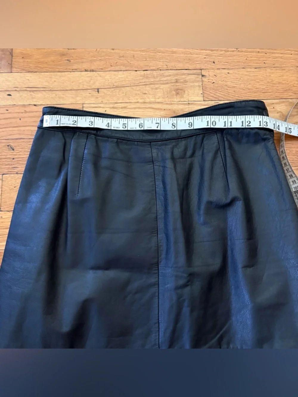 Vintage Tibon Black Leather Midi Skirt High Waist Minimalist 90s Size 12